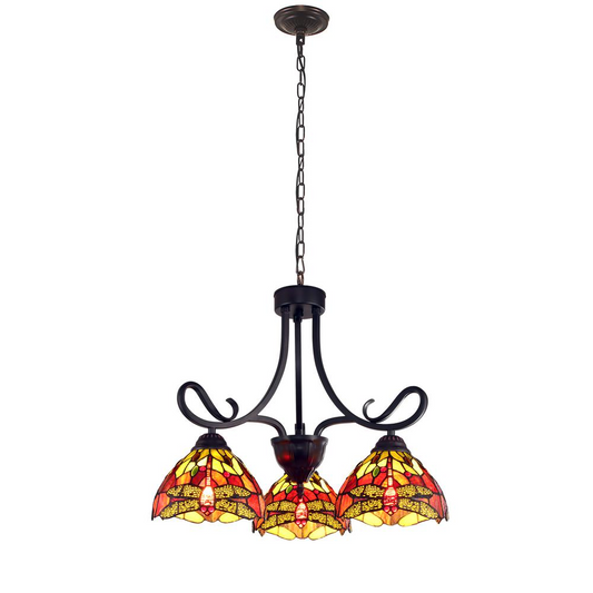 CHLOE Lighting EMPRESS Dragonfly Tiffany-style Dark Bronze 3 Light Mini Chandelier 24" Wide