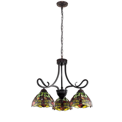 CHLOE Lighting EMPRESS Dragonfly Tiffany-style Dark Bronze 3 Light Mini Chandelier 24" Wide