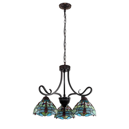 CHLOE Lighting EMPRESS Dragonfly Tiffany-style Dark Bronze 3 Light Mini Chandelier 24" Wide