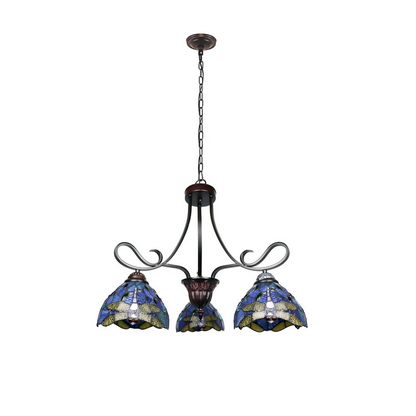 CHLOE Lighting SUNNIVA Dragonfly Tiffany-Style 3 Light Chandelier 25" Wide