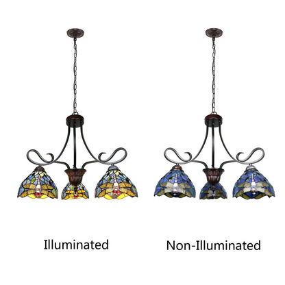 CHLOE Lighting SUNNIVA Dragonfly Tiffany-Style 3 Light Chandelier 25" Wide