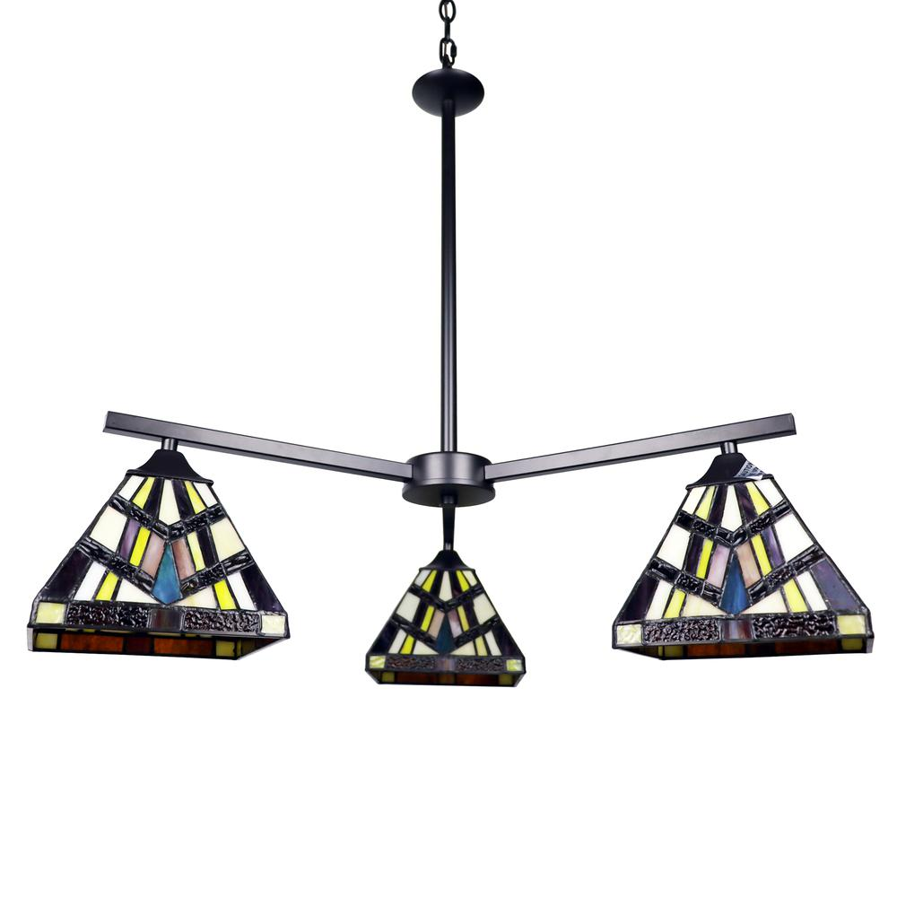 CHLOE Lighting VINCENT Mission Tiffany-style Blackish Bronze 3 Light Chandelier 27" Wide