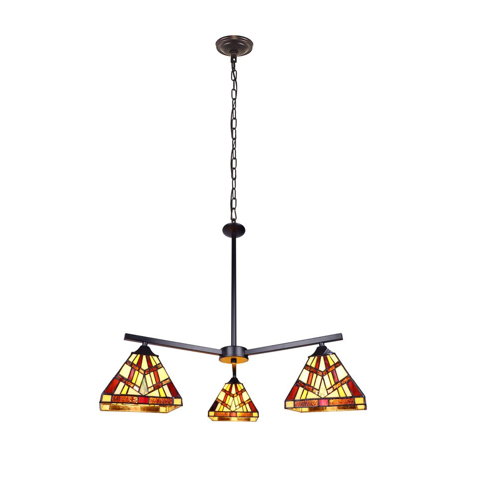 CHLOE Lighting VINCENT Mission Tiffany-style Blackish Bronze 3 Light Chandelier 27" Wide