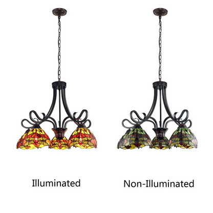 CHLOE Lighting EMPRESS Dragonfly Tiffany-style Dark Bronze Chandelier - Elegant 5 Light Large Chandelier 27" Wide