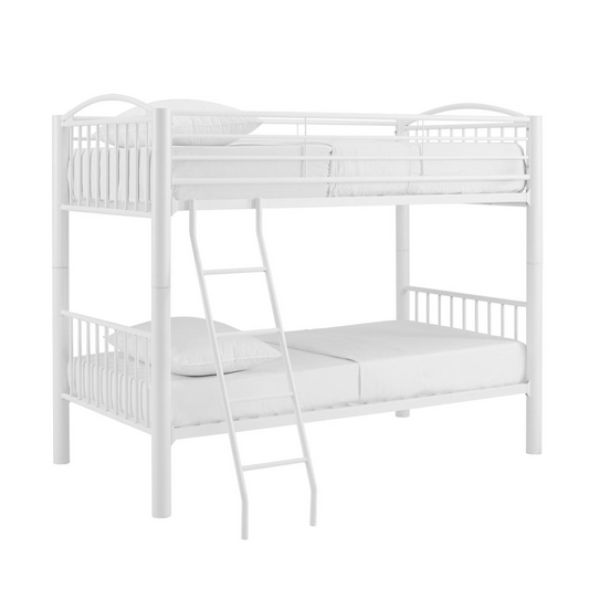 Heavy Metal Twin Twin White Bunk Bed - Sturdy Tubular Steel Construction