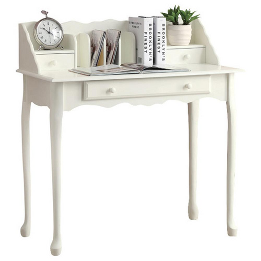 Antique White Secretary Desk with Storage Drawers and French-Inspired Design