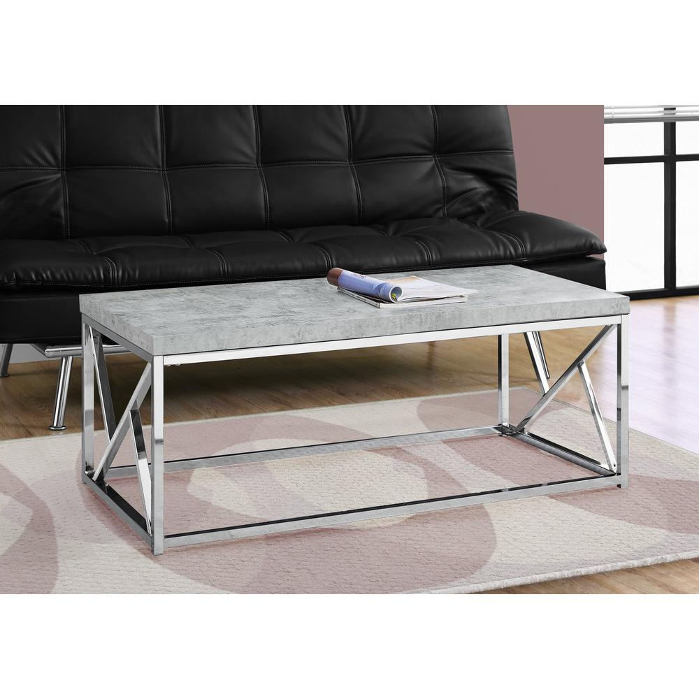 COFFEE TABLE - Grey Cement with Chrome Metal | Stylish and Modern Design - Navarrete Furniture