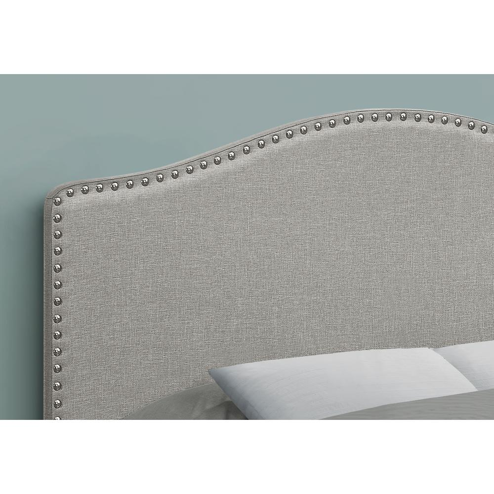 Full Size Grey Linen Headboard - Upholstered Panel with Nailhead Trim