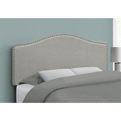 Full Size Grey Linen Headboard - Upholstered Panel with Nailhead Trim