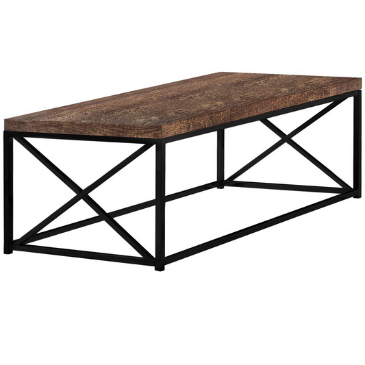 Brown Reclaimed Wood-Look Coffee Table with Black Metal Frame - Navarrete Furniture