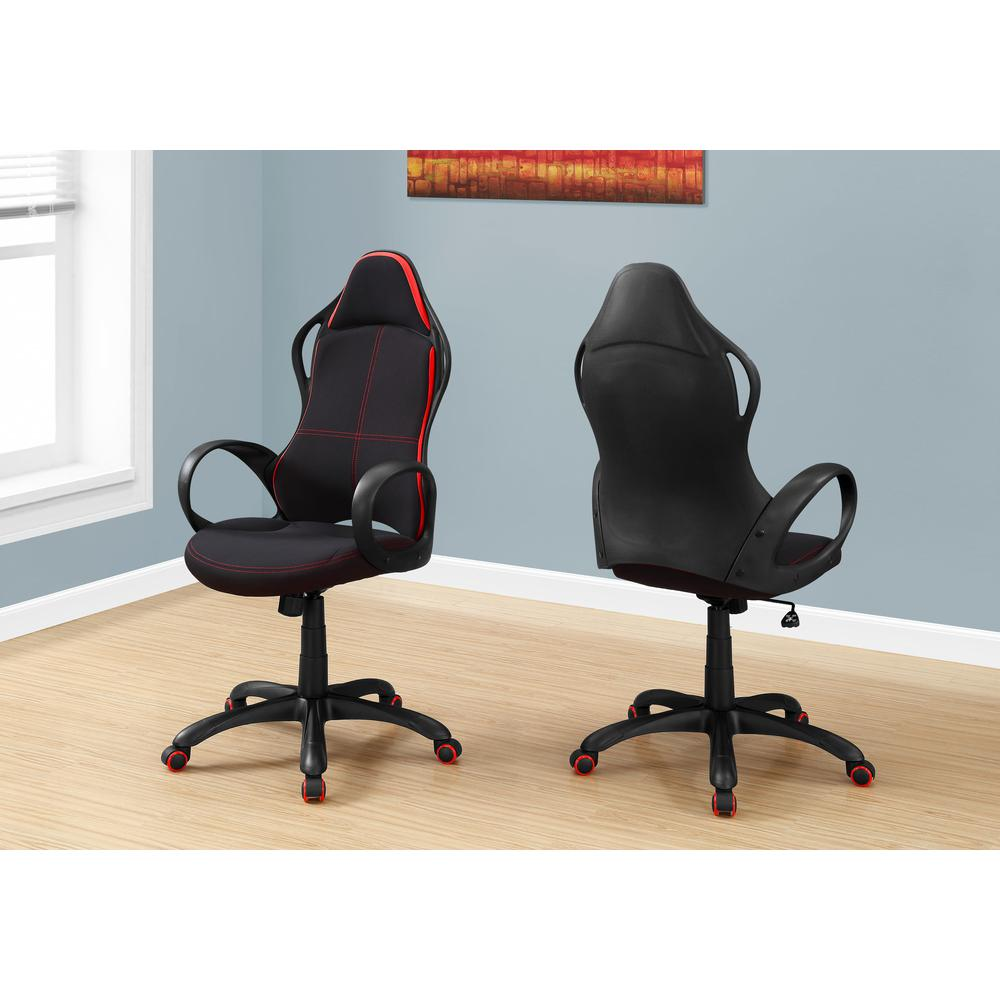 Adjustable Height Gaming Office Chair - Swivel, Ergonomic, Armrests - Black/Red