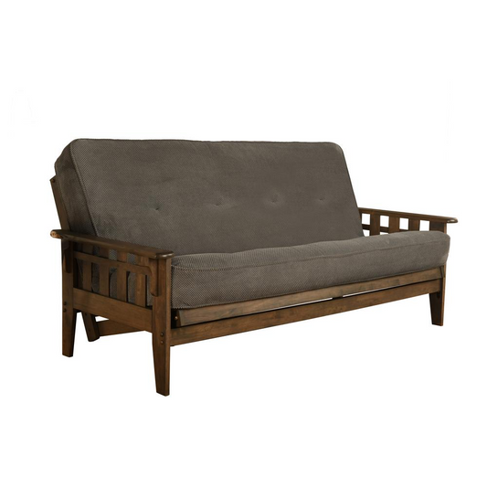 Tucson Frame-Rustic Walnut Finish-Marmont Thunder Mattress | High-Quality Hardwood Futon Sofa Bed