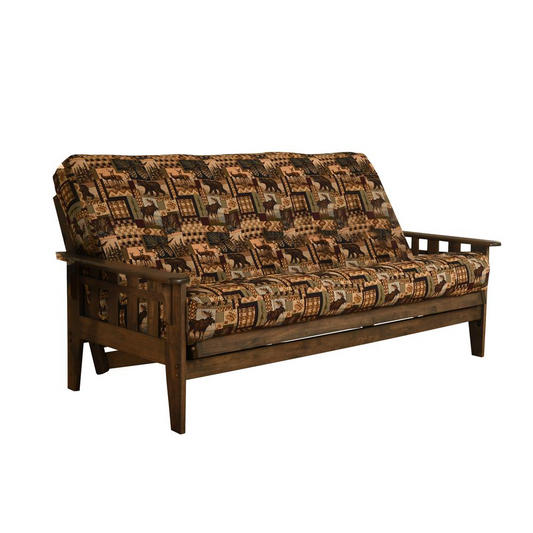 Tucson Frame-Rustic Walnut Finish-Peter's Cabin Mattress - Convertible Full Size Futon Sofa Bed