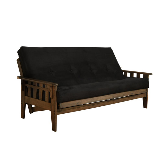 Tucson Frame-Rustic Walnut Finish-Suede Black Mattress - Classic Hardwood Futon