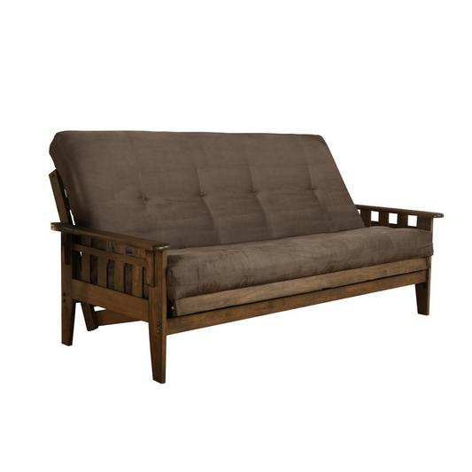 Tucson Frame-Rustic Walnut Finish-Suede Gray Mattress - Classic Hardwood Frame