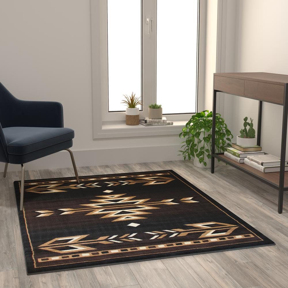 Southwestern 4' x 5' Brown Area Rug - Olefin Accent Rug with Jute Backing