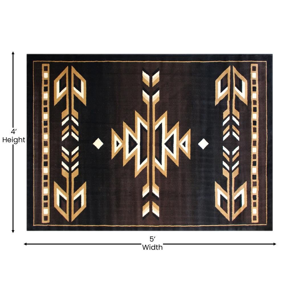 Southwestern 4' x 5' Brown Area Rug - Olefin Accent Rug with Jute Backing