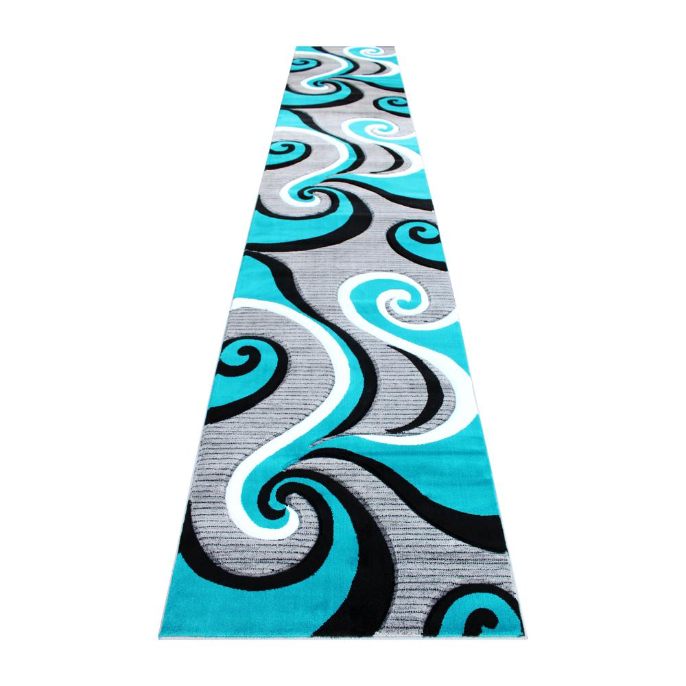 3' x 16' Turquoise Abstract Area Rug - Contemporary Design, Stain-Resistant, Water-Repellent