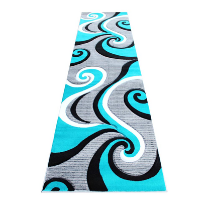 3' x 10' Turquoise Abstract Area Rug - Contemporary Accent Rug for Home Décor