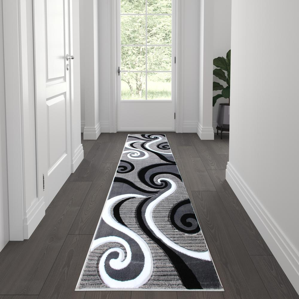 2' x 7' Gray Abstract Area Rug - Contemporary Design - Stain-Resistant - Durable - Perfect for Hallway, Entryway, or Bedroom