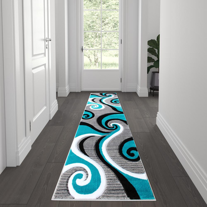 2' x 7' Turquoise Abstract Area Rug - Contemporary Design, Stain-Resistant, Water Repellent, Non-Shedding