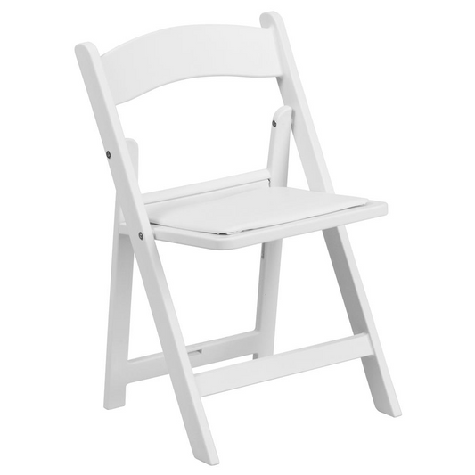 Junior Elegance White Resin Folding Chair with Cushioned Seat - Perfect for Kids