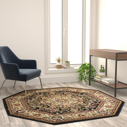 Persian 5x5 Black Octagon Area Rug | Premium Quality Olefin Rug