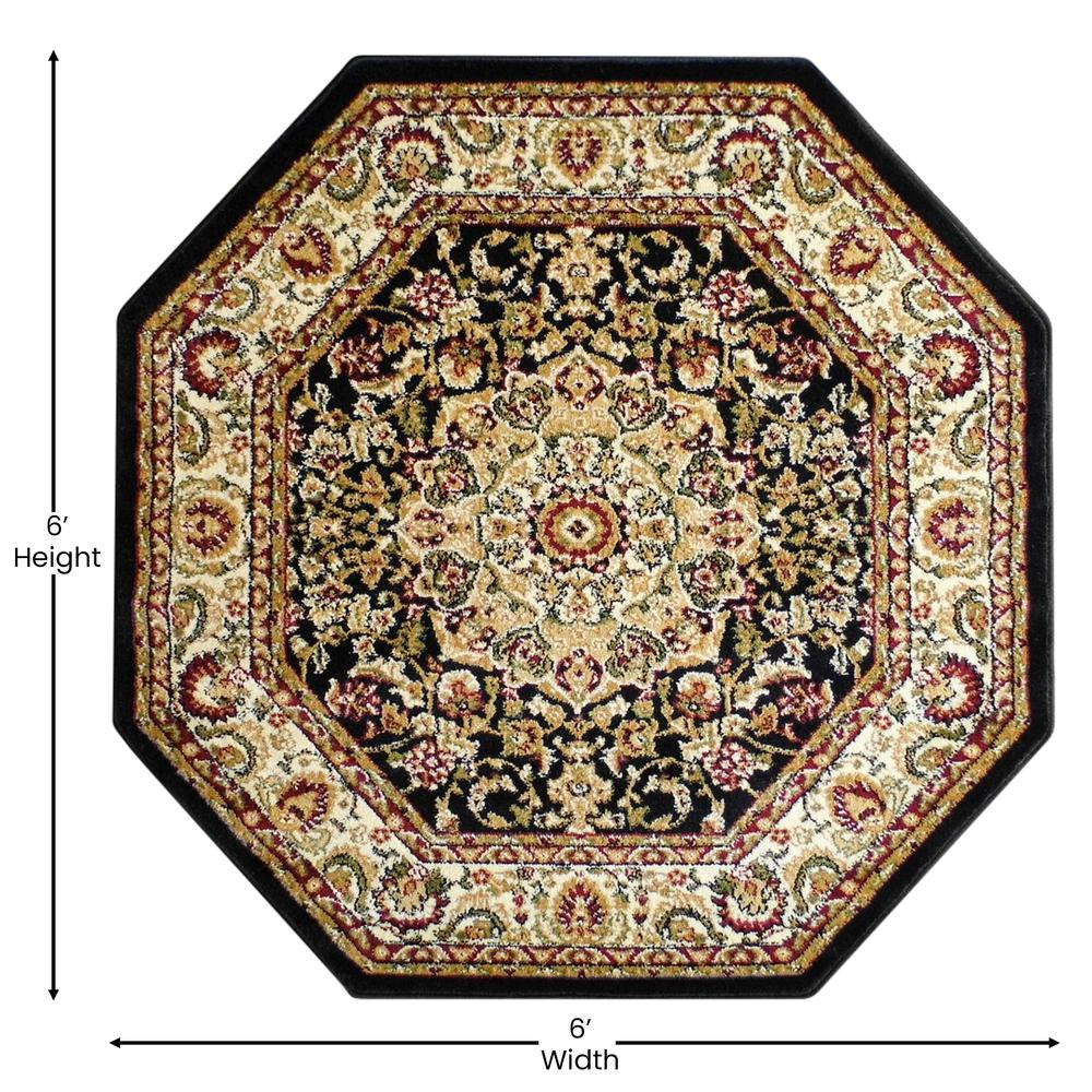 Persian 5x5 Black Octagon Area Rug | Premium Quality Olefin Rug