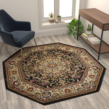 Persian 5x5 Black Octagon Area Rug | Premium Quality Olefin Rug