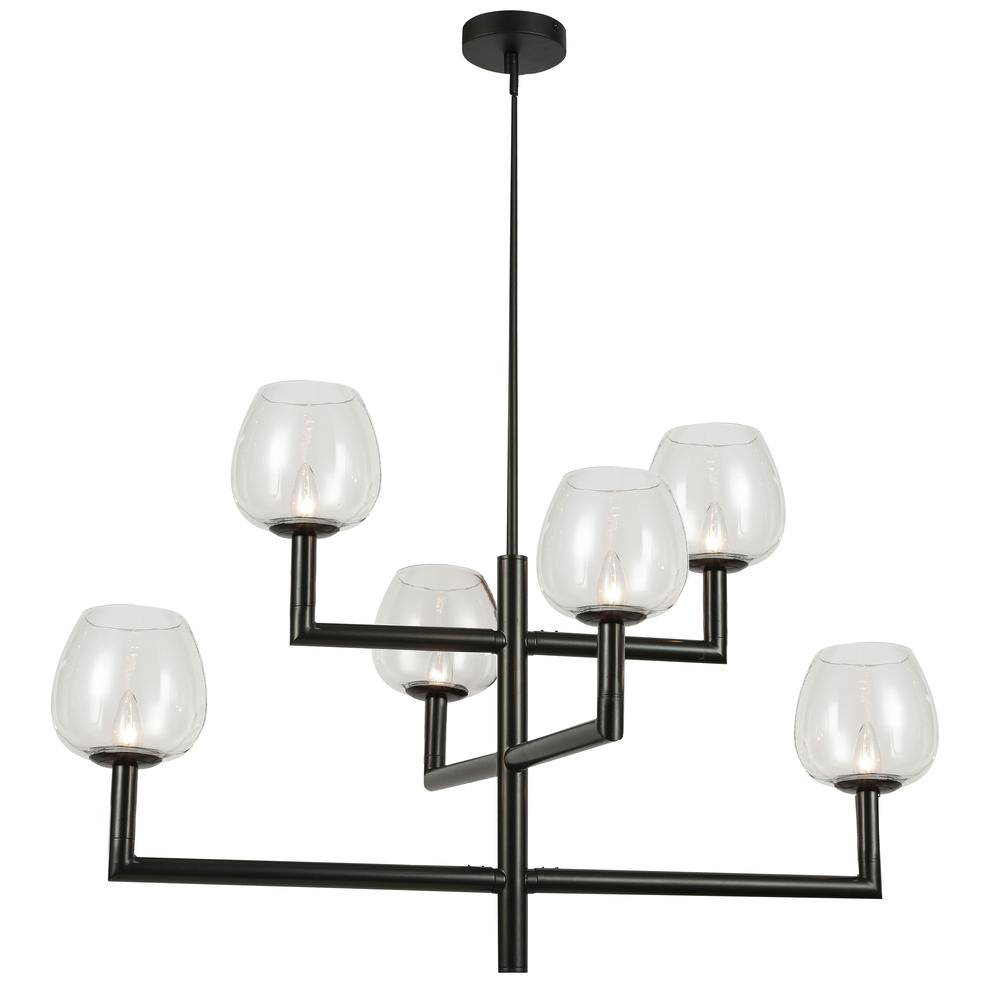 Contemporary Nora Chandelier - 6LT, MB, CLR Glass | Elegant Lighting