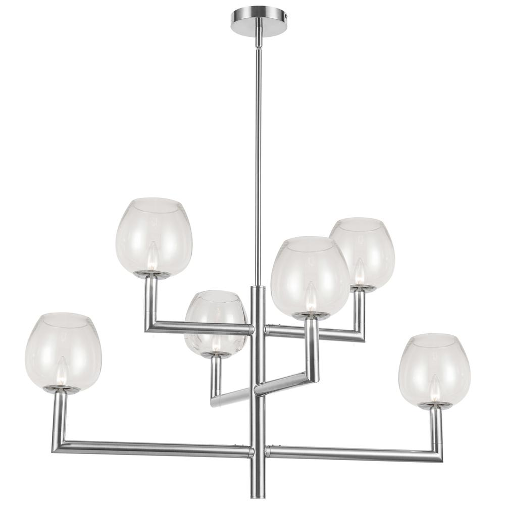 Contemporary Nora Chandelier | 6LT Chandelier, PC, CLR Glass