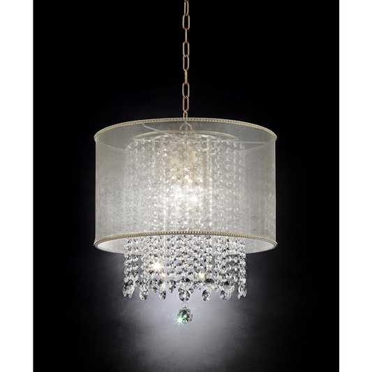 19"H Bhavya Ceiling Lamp - Contemporary Double Layered Shade with Crystal Strands