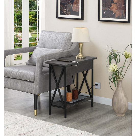 Tucson Flip Top End Table with Charging Station and Shelf
