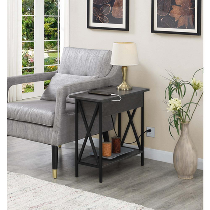 Tucson Flip Top End Table with Charging Station and Shelf