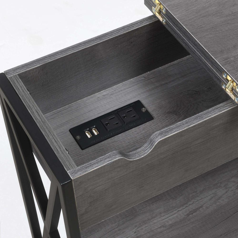 Tucson Flip Top End Table with Charging Station and Shelf