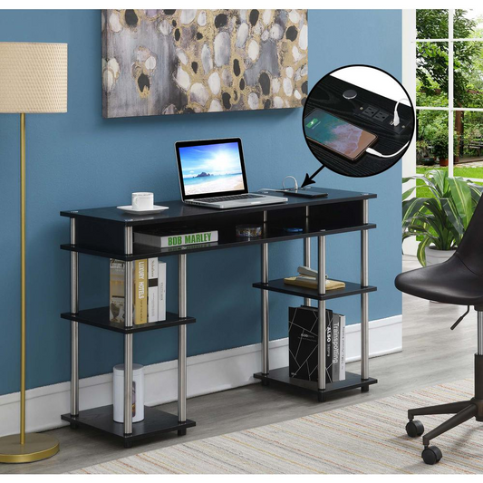 Designs2Go No Tools Student Desk with Charging Station, Black