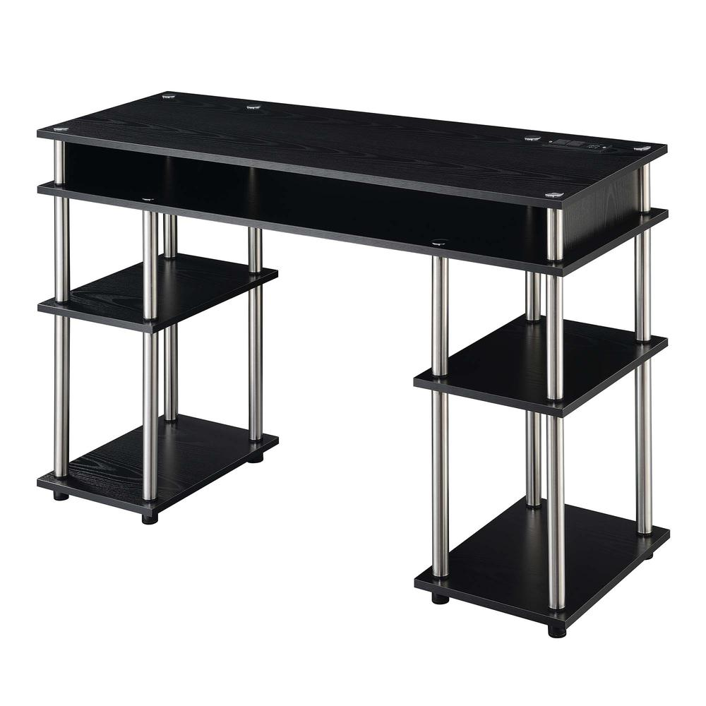 Designs2Go No Tools Student Desk with Charging Station, Black