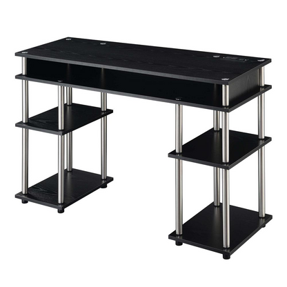 Designs2Go No Tools Student Desk with Charging Station, Black