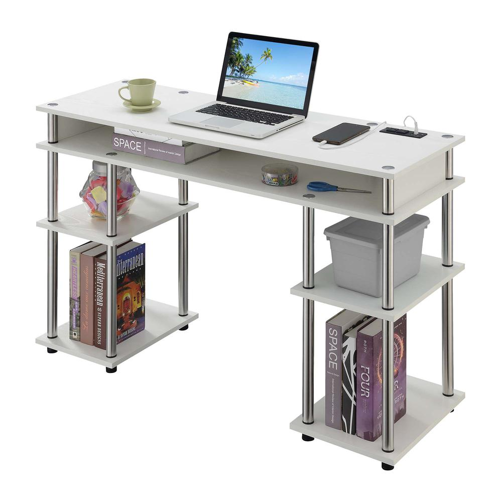 Designs2Go No Tools Student Desk with Charging Station, White