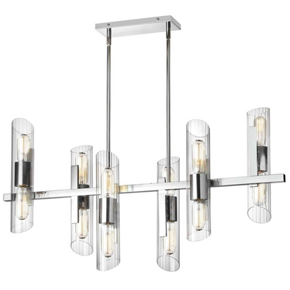 12LT Horiz Chandelier | Elegant Lighting Fixture - Exquisite Clear Fluted Glass