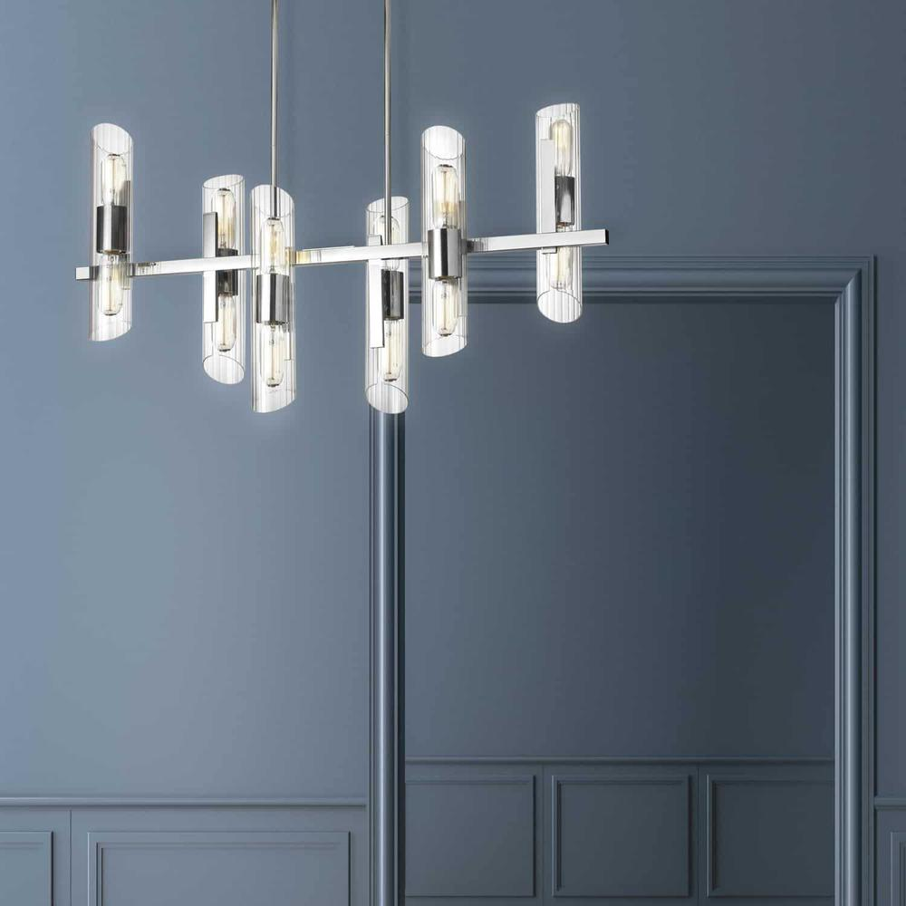 12LT Horiz Chandelier | Elegant Lighting Fixture - Exquisite Clear Fluted Glass