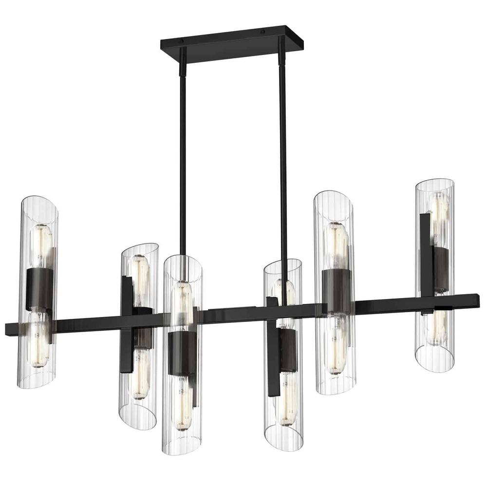 12LT Horiz Chandelier, MB, Clear Fluted Glass - Elegant Lighting Fixture for Your Space