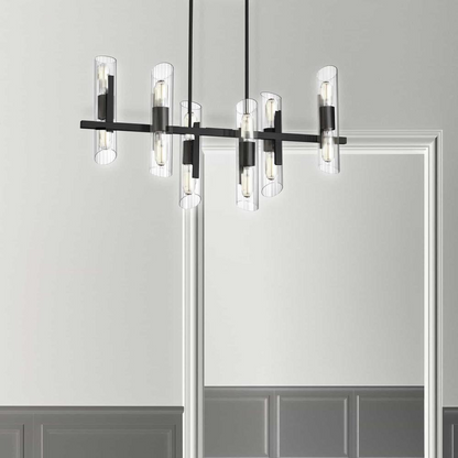 12LT Horiz Chandelier, MB, Clear Fluted Glass - Elegant Lighting Fixture for Your Space