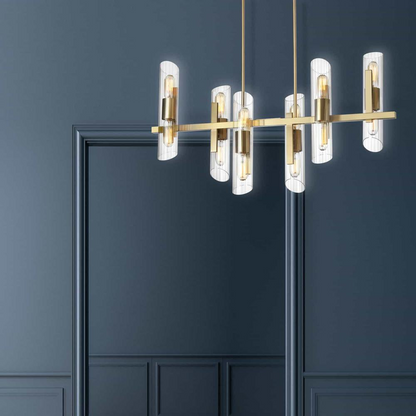 12LT Horiz Chandelier, AGB, Clear Fluted Glass - Elegant Lighting Fixture