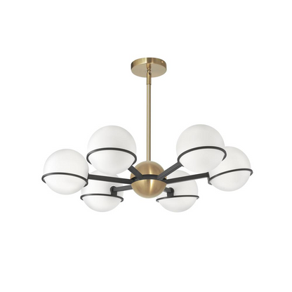 6LT Halogen Chandelier, MB with WH Opal Glass