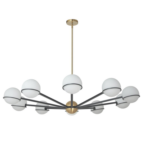 10-Light Halogen Chandelier with White Opal Glass - Elegant Design