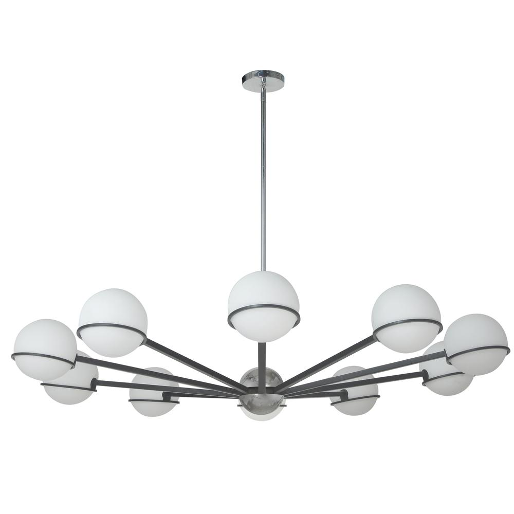 10LT Halogen Chandelier, MB/PC with WH Opal Glass - Modern and Elegant Lighting