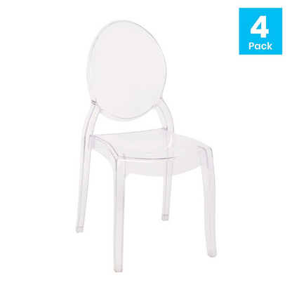 Set of 4 Wide Crystal Resin Ghost Chairs for Banquets