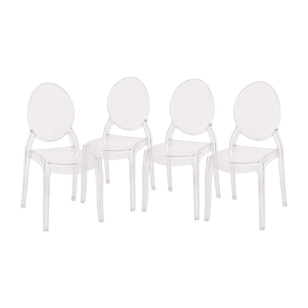 Set of 4 Wide Crystal Resin Ghost Chairs for Banquets