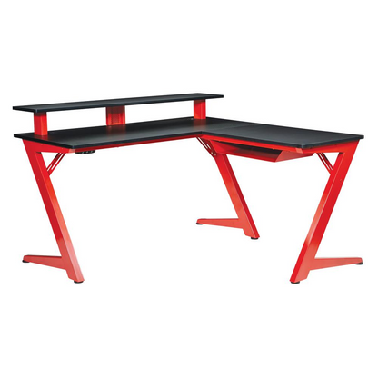 Avatar Battlestation L-Shape Gaming Desk with Carbon Top and Matte Red Legs